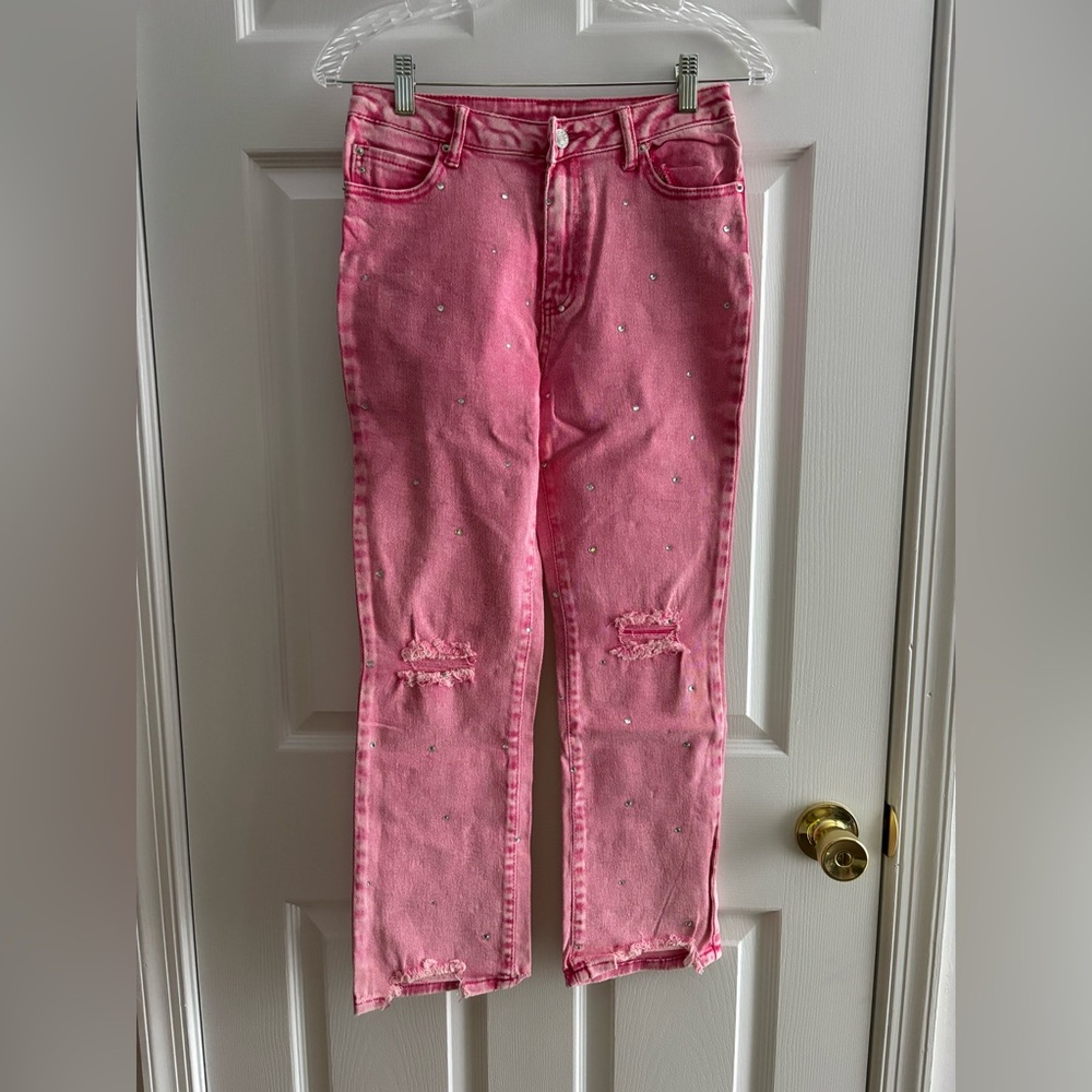 Pink stonewashed jeweled jeans by Blue B. Collection